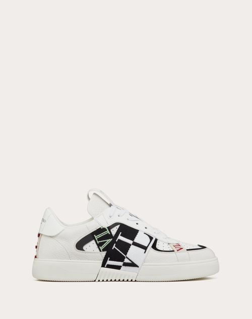 Shop Valentino Garavani Vl7n Low-top In Banded Calfskin Sneaker In White/black/mint/ruby