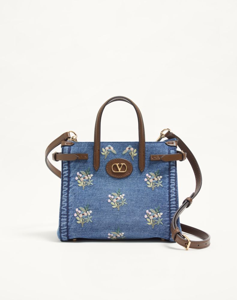 Valentino Garavani Women's Denim Antibes Small Embroidered Shopping Bag Woman Uni