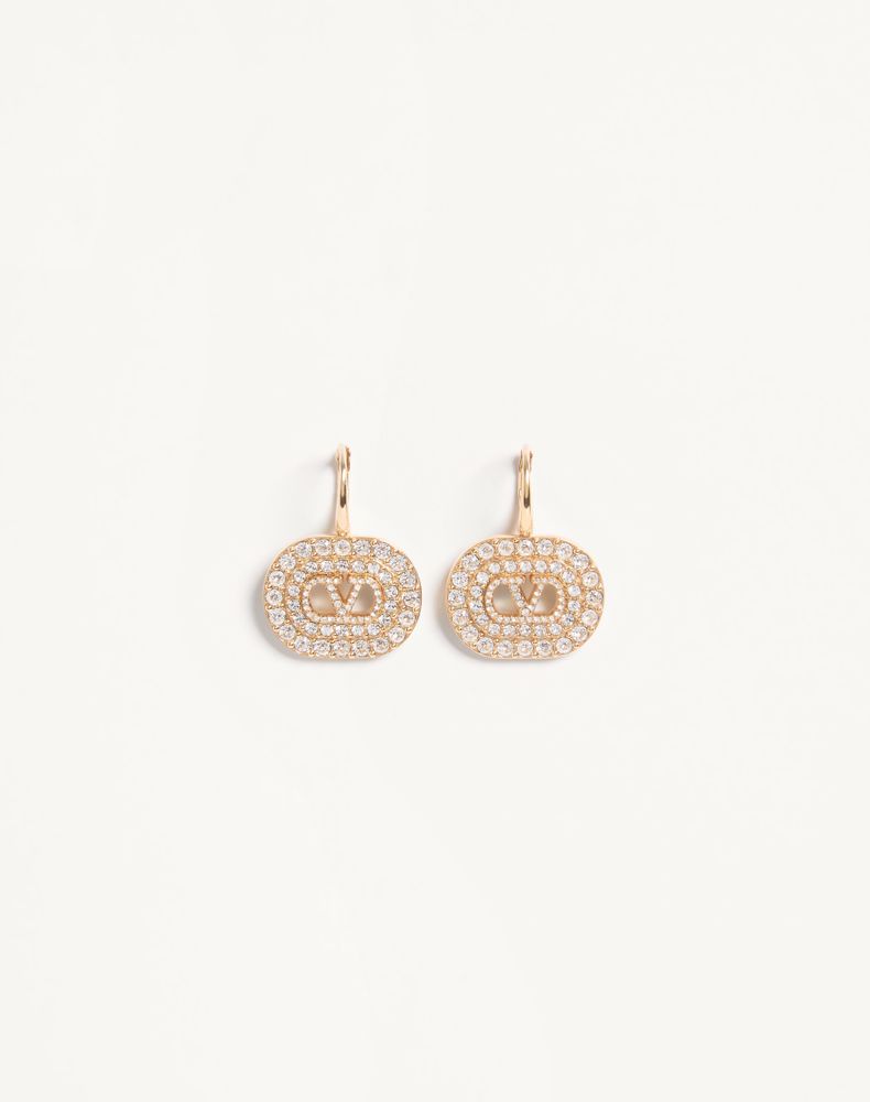 Valentino Garavani Vlogo Signature Earrings In Metal With Swarovski® Crystals Woman Gold/crystal Uni In Multi