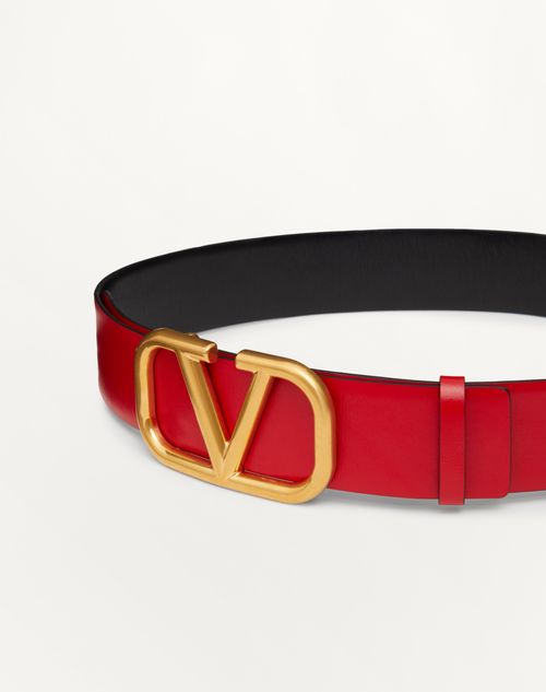 Valentino Garavani - Reversible Vlogo Signature Belt In Glossy Calfskin 40 Mm - Black/pure Red - Woman - Accessories