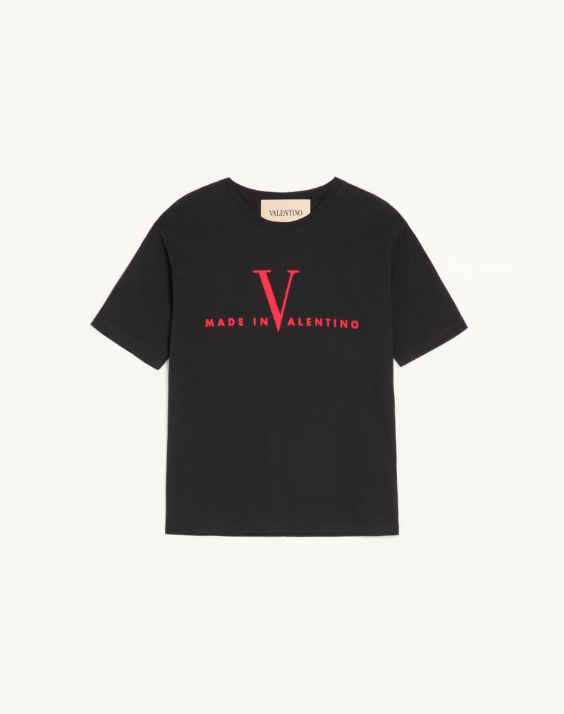 Valentino Cotton T-Shirt With Made In Print Man Black/Red Xl