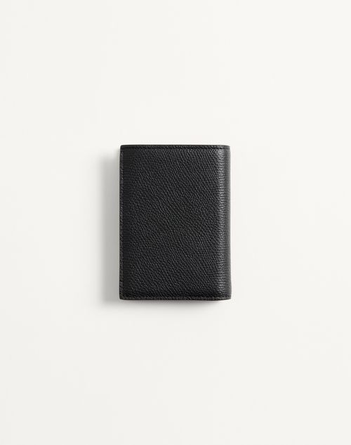 Valentino Garavani - Porte-cartes Valentino Garavani Vlogo Signature En Cuir De Veau Grainé - Noir - Homme - Portefeuilles Et Petite Maroquinerie