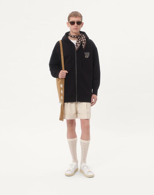 Valentino - Cotton Hooded Sweatshirt With Vg Patch - Black - Man - T-shirts And Sweatshirts