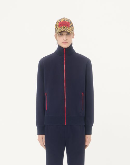 Valentino - Valentino Acetate Sweatshirt With Vlogo Signature Embroidery And Contrasting Zipper - Navy/beige - Man - T-shirts And Sweatshirts