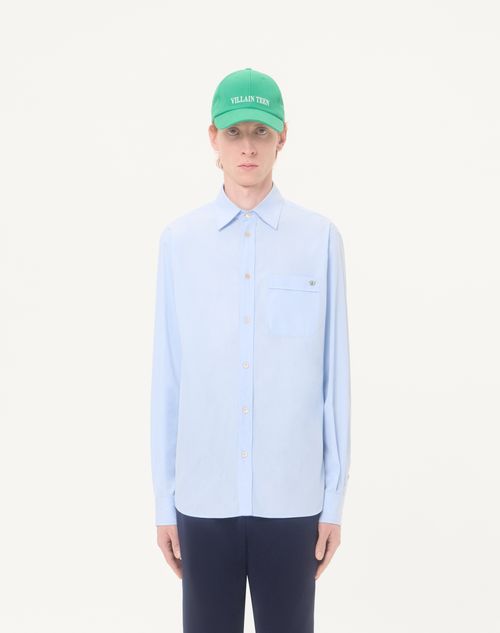 Valentino - Valentino Fil-à-fil Cotton Shirt With Butterfly Embroidery - Azure - Man - Shirts