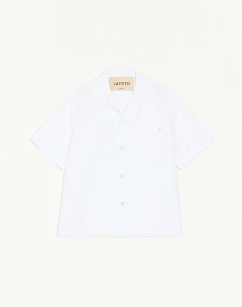 Valentino - Camicia Da Bowling Valentino In Popeline Di Cotone Con Vgold - Bianco - Uomo - Camicie