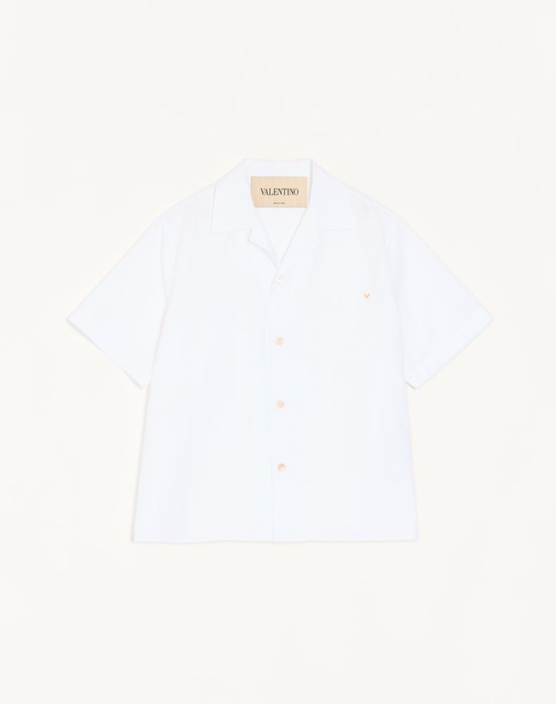 Valentino Men's White Bowling Shirt In Cotton Poplin With Vgold Man 56