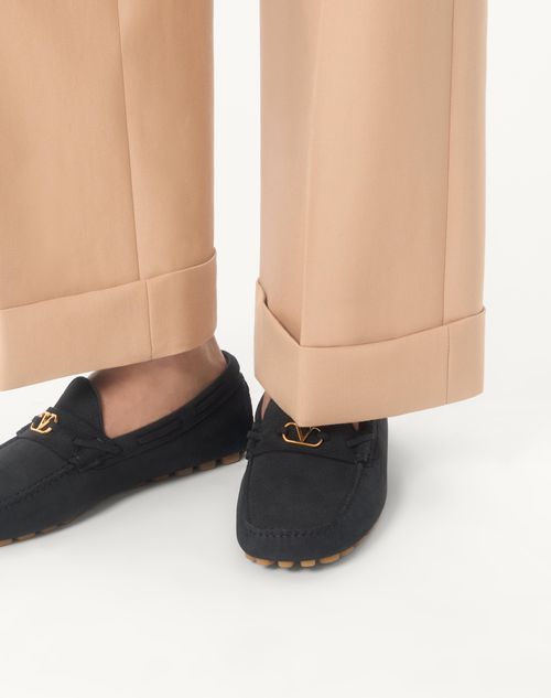 Valentino Garavani - Driver Fastaway Loafer In Deerskin Suede - Black - Man - Loafers And Driver