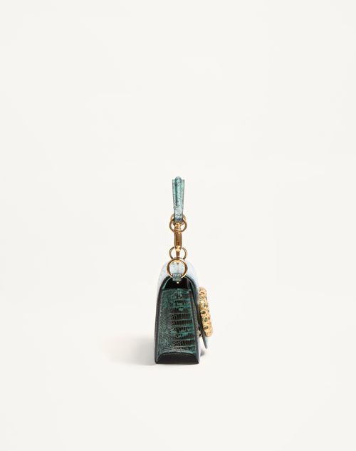 Valentino Garavani - Valentino Garavani Locò Small Shoulder Bag In Tejus With Jewel Logo - Ice Green/erinite - Woman - Shoulder Bags