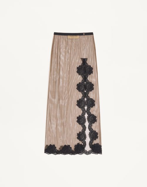 Valentino - Long Skirt In Sheer Tulle - Olive Green/black - Woman - Lingerie
