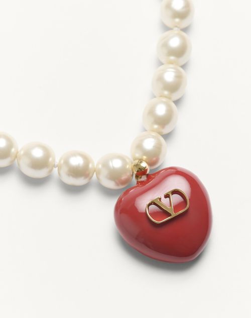 Valentino Garavani - Coeur Royal Necklace In Metal, Enamel And Beads - Gold/red/cream - Woman - Jewelry