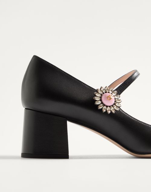 Valentino Garavani - Mary-jane Preshoes Pumps In Kidskin With Jewel Button 55mm - Black/crystal/pink - Woman - Pumps