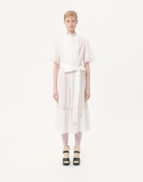 Valentino - Midi Dress In Cotton Muslin - Ivory - Woman - Dresses
