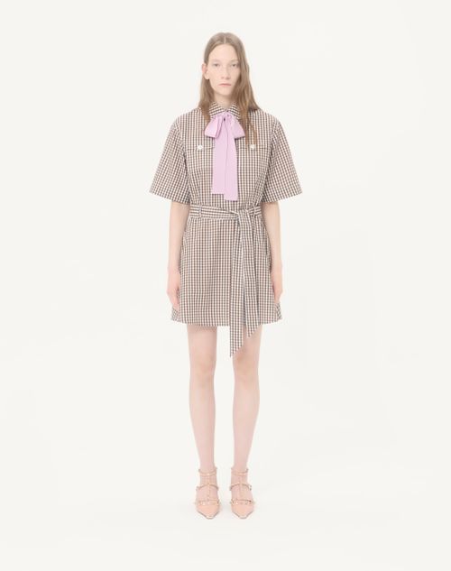 Valentino - Vestido Corto De Algodón Vichy - Chocolate/marfil - Mujer - Vestidos