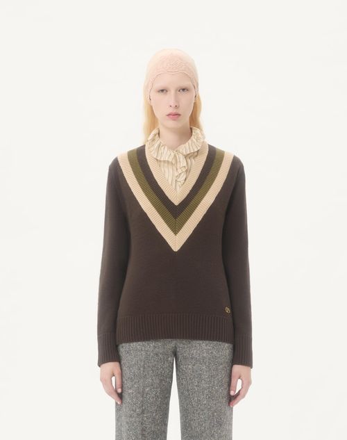 Valentino - Wool Jumper - Dark Fudge/beige - Woman - Knitwear