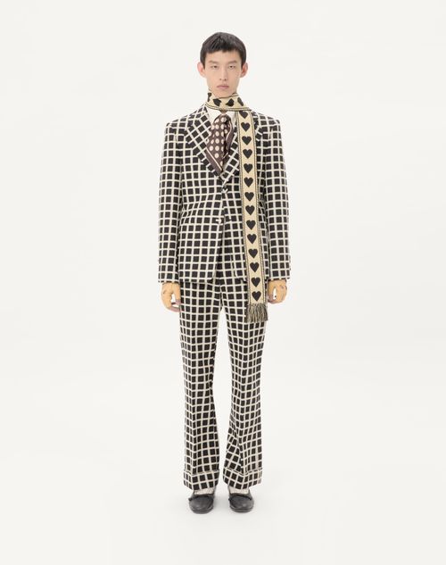 Valentino - Wool Blend Pants With Check Pattern With Turn-ups - Black/butter - Man - Trousers And Shorts