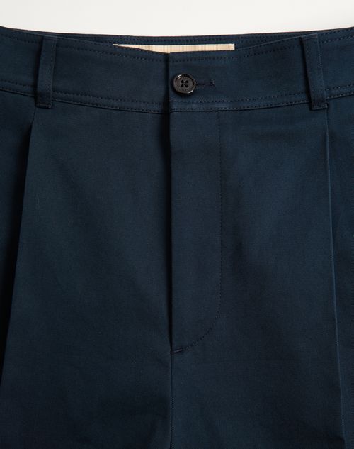 Valentino - Valentino Trousers In Cotton Gabardine With Vlogo Embroidery - Navy - Man - Trousers And Shorts