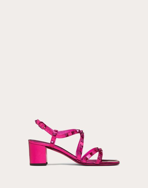 Valentino Garavani Rockstud Mirror-effect Calfskin Sandal With Straps 60mm Woman Fuchsia 40.5 In Pink