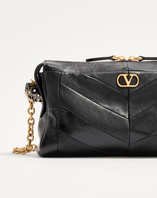 Valentino Garavani - Valentino Garavani Panthea Small Shoulder Bag In Nappa Leather With A Chevron Pattern - Black - Woman - Shoulder Bags