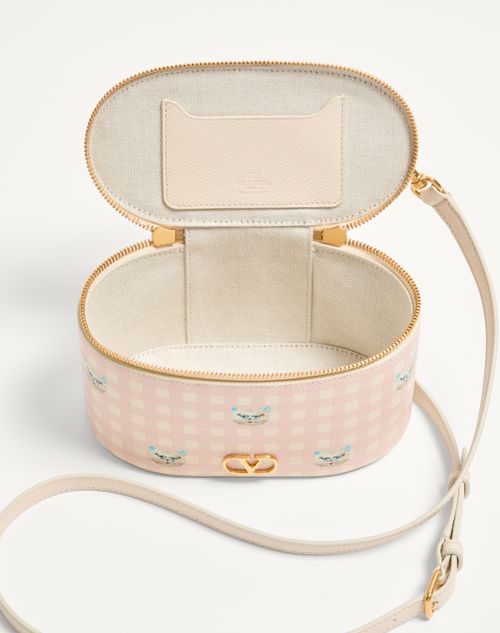 Valentino Garavani - Vlogo Signature Mini Vanity Bag In Le Chat De La Maison Grainy Calfskin - Pink/ivory - Woman - Clutches