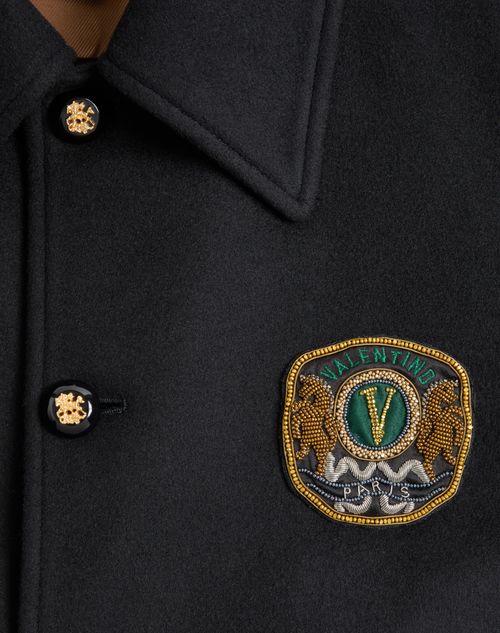 Valentino - Valentino Wool And Cashmere Jacket With Embroidered Valentino Patch - Black - Man - Outerwear