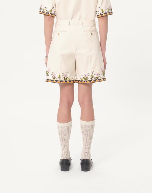 Valentino - Cotton Canvas Bermuda Shorts With Floral Embroidery And Jacquard Trimmings - Shell - Man - Pants And Shorts