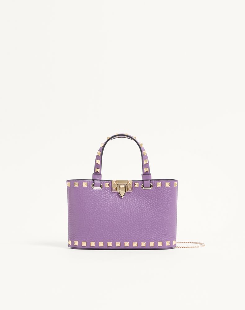 Valentino Garavani Rockstud Mini-shopper Aus Genarbtem Kalbsleder Frau Lila Uni