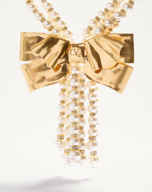 Valentino Garavani - Trop Chou Necklace In Metal, Enamel, Pearls And Crystals - Antique Brass - Woman - Fashion Jewelry