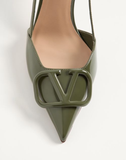 Valentino Garavani - Vlogo Signature Patent Leather Slingback Pump 80mm - Military Green - Woman - Pumps