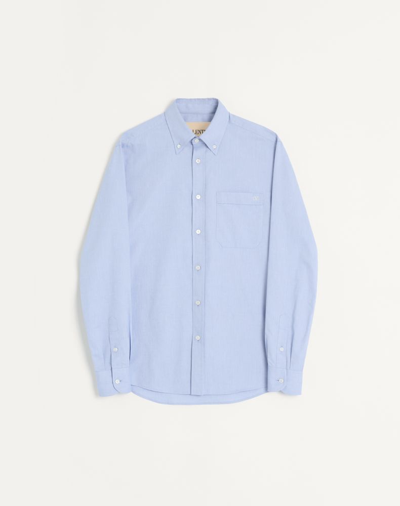 Valentino Men's Azure Cotton Oxford Shirt With Vlogo Embroidery Man 43