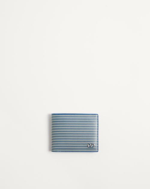 Valentino Garavani - Valentino Garavani Vlogo Signature Calfskin Wallet With Striped Print - Azure - Man - Wallets And Small Leather Goods