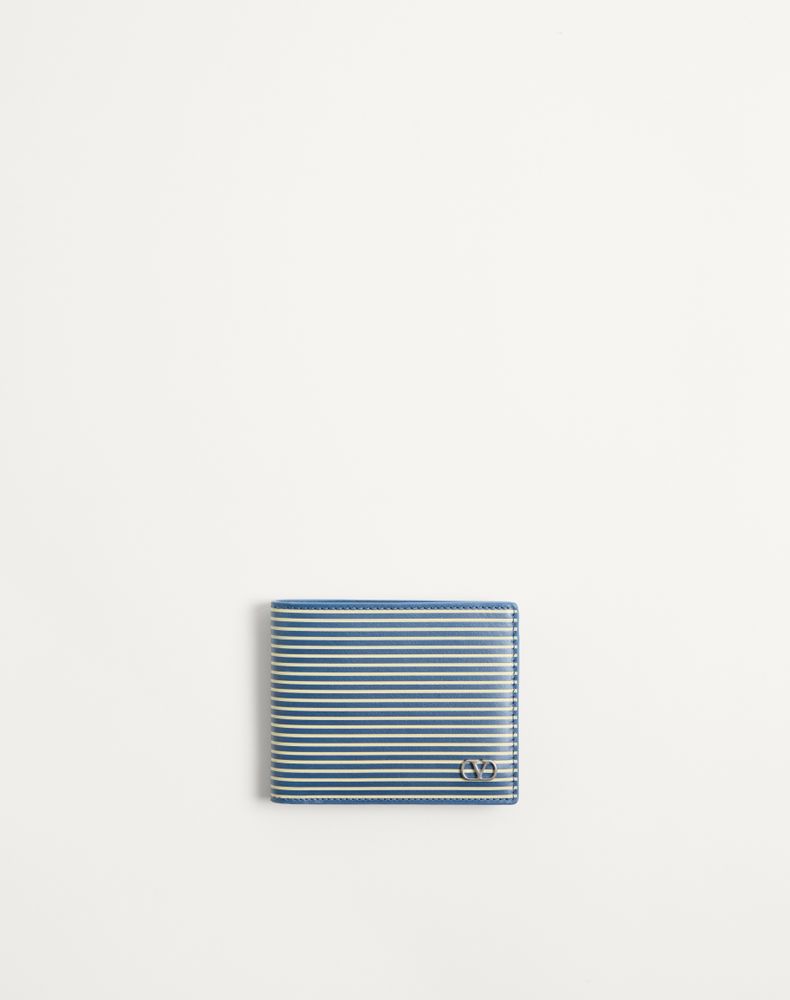 Valentino Garavani Men's Azure Vlogo Signature Calfskin Wallet With Striped Print Man Uni