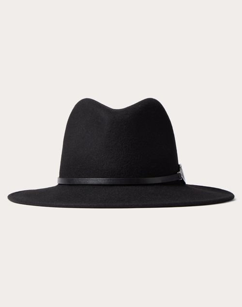 Shop Valentino Garavani Vlogo The Bold Edition Merino Wool And Leather Fedora Hat Woman Black 58 In Noir