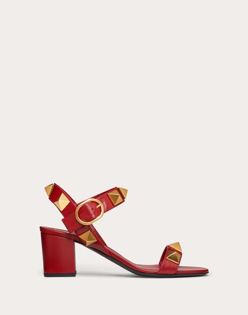 Valentino Garavani Roman Stud Calfskin Sandal 60 Mm Woman Rosso Valentino 39