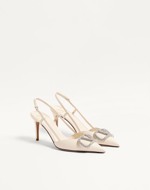 Valentino Garavani - Vlogo Signature Slingback Pump In Calfskin Leather 80mm - Light Ivory/crystal - Woman - Pumps