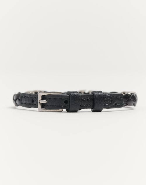 Valentino Garavani - Pulsera Vlogo Signature De Cuero De Becerro Trenzado - Negro - Hombre - Joyas