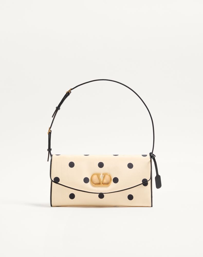 Valentino Garavani Women's Butter/Black Devain Small Shoulder Bag In Moiré Plus De Pois Fabric Woman Uni