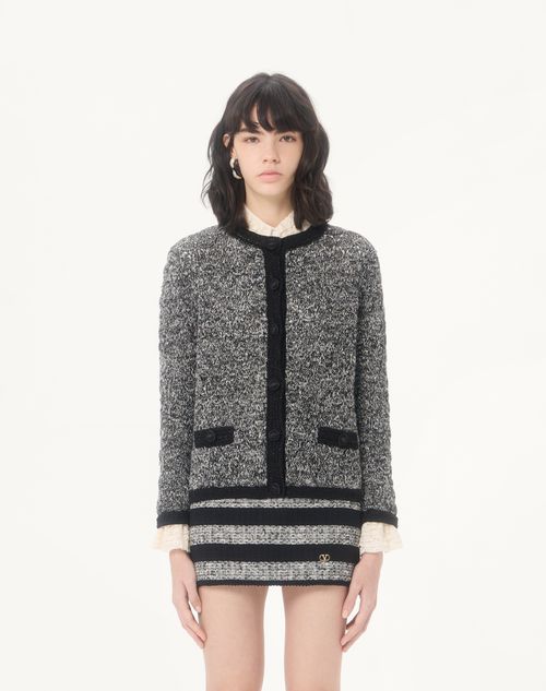 Valentino - Giacca In Maglia In Lino E Lurex - Nero/avorio - Donna - Giacche E Caban