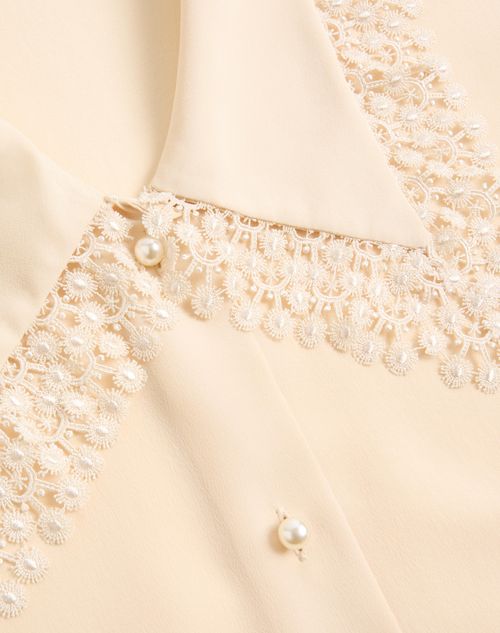 Valentino - Camisa De Crepé De China Con Detalle De Encaje En El Cuello - Marfil - Mujer - Camisas Y Tops
