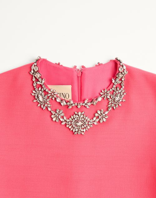 Valentino - Embroidered Crepe Couture Short Dress - Coral/silver - Woman - Dresses