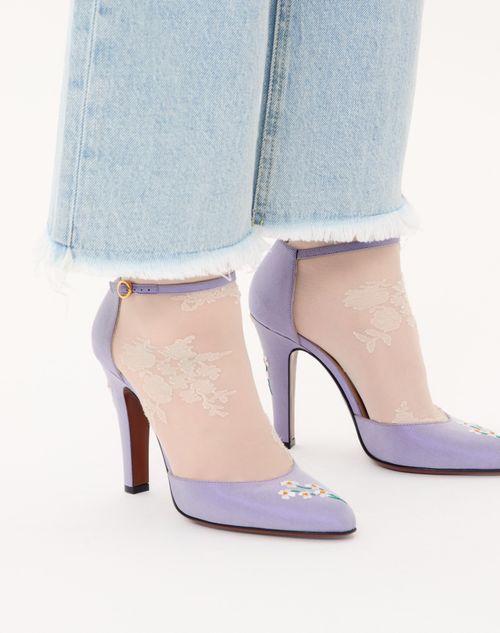 Valentino Garavani - Hi Dolly Fabric Pumps With Floral Embroidery 105mm - Ultra Violet - Woman - Pumps