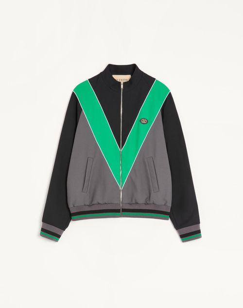Valentino - Nylon Sweatshirt With Zip And Vlogo Patch - Gray/black - Man - T-shirts And Sweatshirts