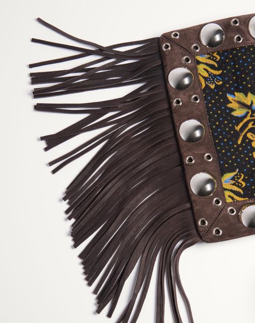 Valentino Garavani - Valentino Garavani Nellcôte Shoulder Bag In Jacquard Fabric With Fringes - Multicolor/testa Di Moro - Man - Shoulder Bags