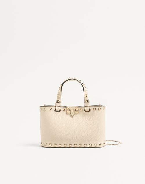 Valentino Garavani - Rockstud Mini Shopping Bag In Grainy Calfskin - Light Ivory - Woman - Totes