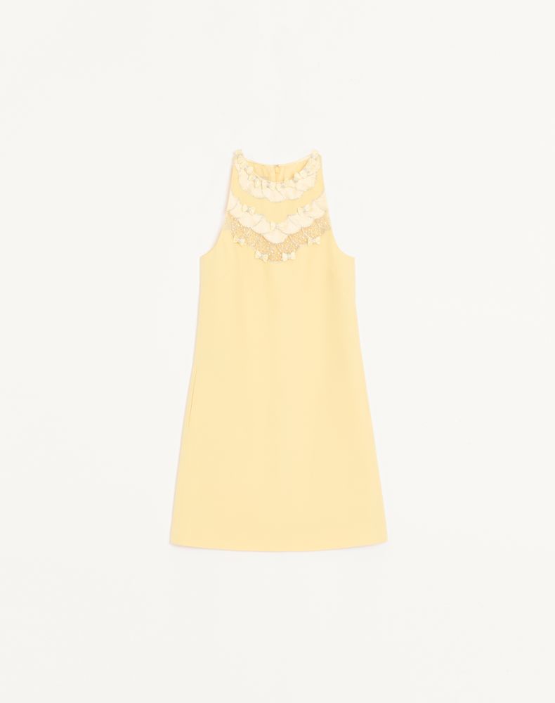 Valentino Women's Yellow Embroidered Crepe Couture Short Dress Woman 46