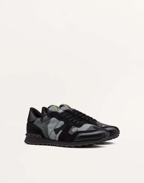 Valentino Garavani - Mesh Fabric Camouflage Rockrunner Sneaker - Anthracite/black - Man - Sneakers