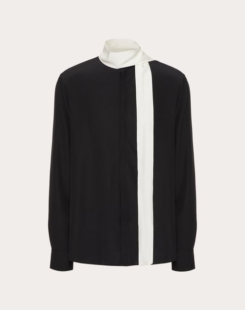 Valentino Washed Silk Shirt With Neck Tie In Black/white