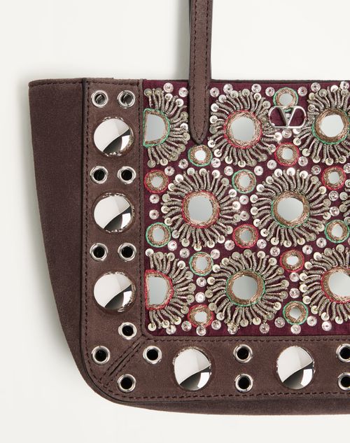 Valentino Garavani - Valentino Garavani Nellcôte Mini Embroidered Shopping Bag - Testa Di Moro - Woman - Totes