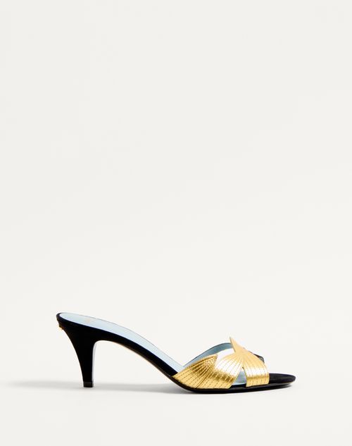Valentino Foliefoliage 65 Suede Sandal In Black/gold