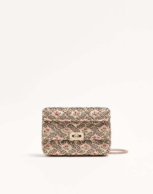 Valentino Garavani - Borsa Piccola Valentino Garavani Rockstud Spike In Tessuto Jacquard Papier Floral - Oro/multicolor - Donna - Borse A Spalla